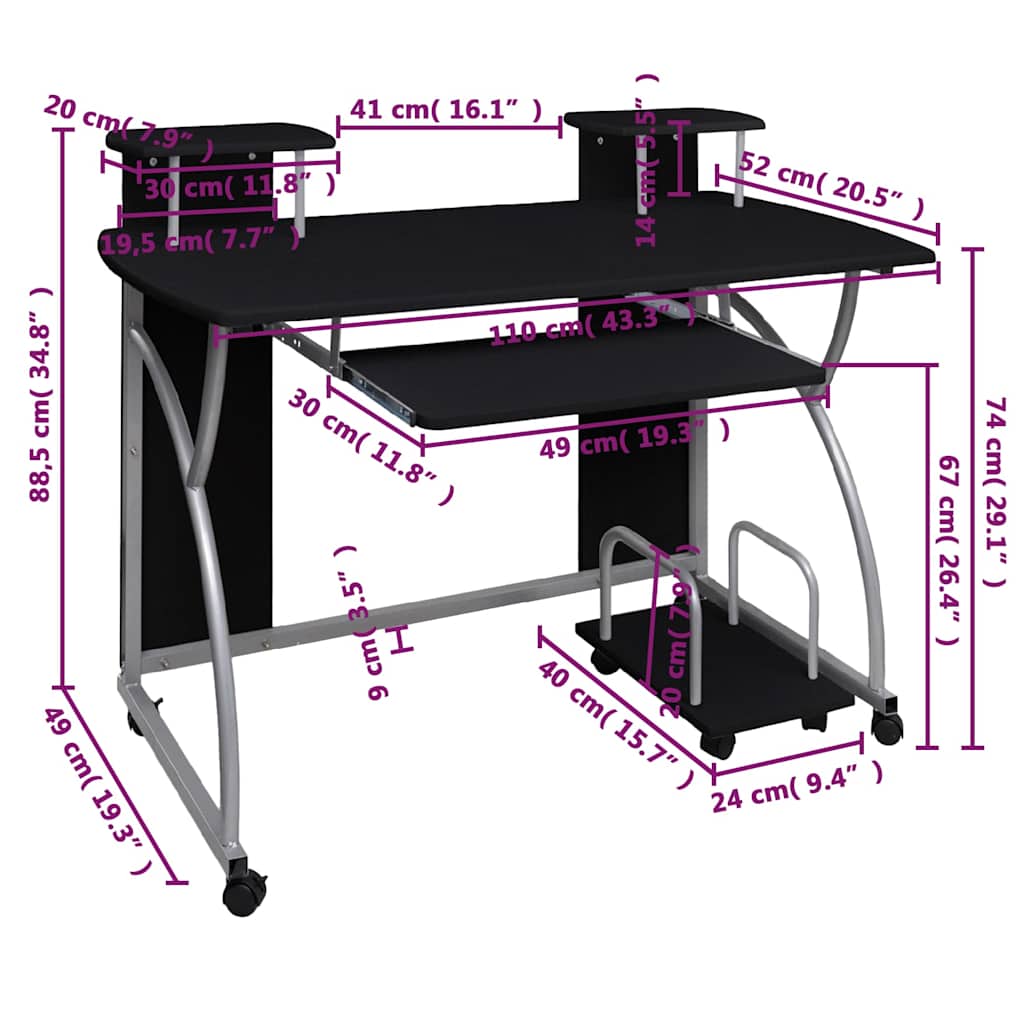 Fekete szerelt fa számítógépasztal 110 x 52 x 88,5 cm 5