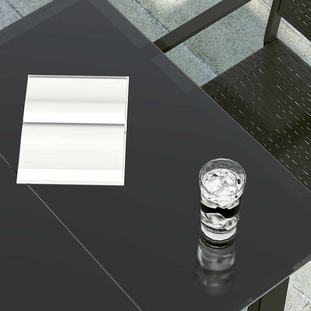 Fekete acél és edzett üveg kerti étkezőasztal 160x80x74cm 4