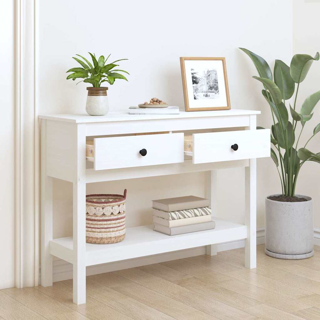 Fehér tömör fenyőfa tálalóasztal 100 x 35 x 75 cm 3