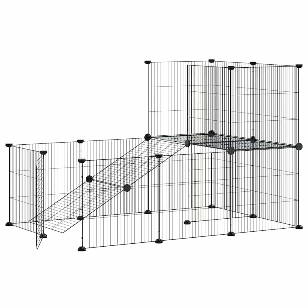20 paneles fekete acél kisállatketrec ajtóval 105 x 70 x 70 cm 3