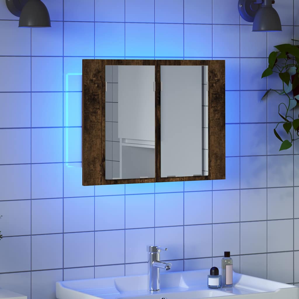 Füstös tölgy szerelt fa tükörszekrény LED-del 80x20,5x64 cm 3