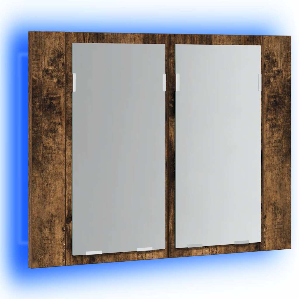 Füstös tölgy szerelt fa tükörszekrény LED-del 80x20,5x64 cm 5