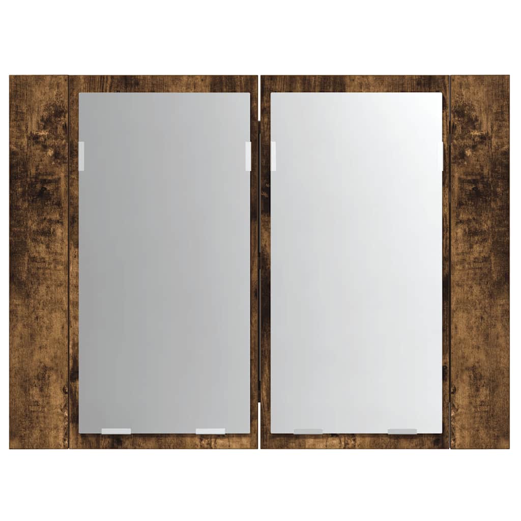 Füstös tölgy szerelt fa tükörszekrény LED-del 80x20,5x64 cm 7
