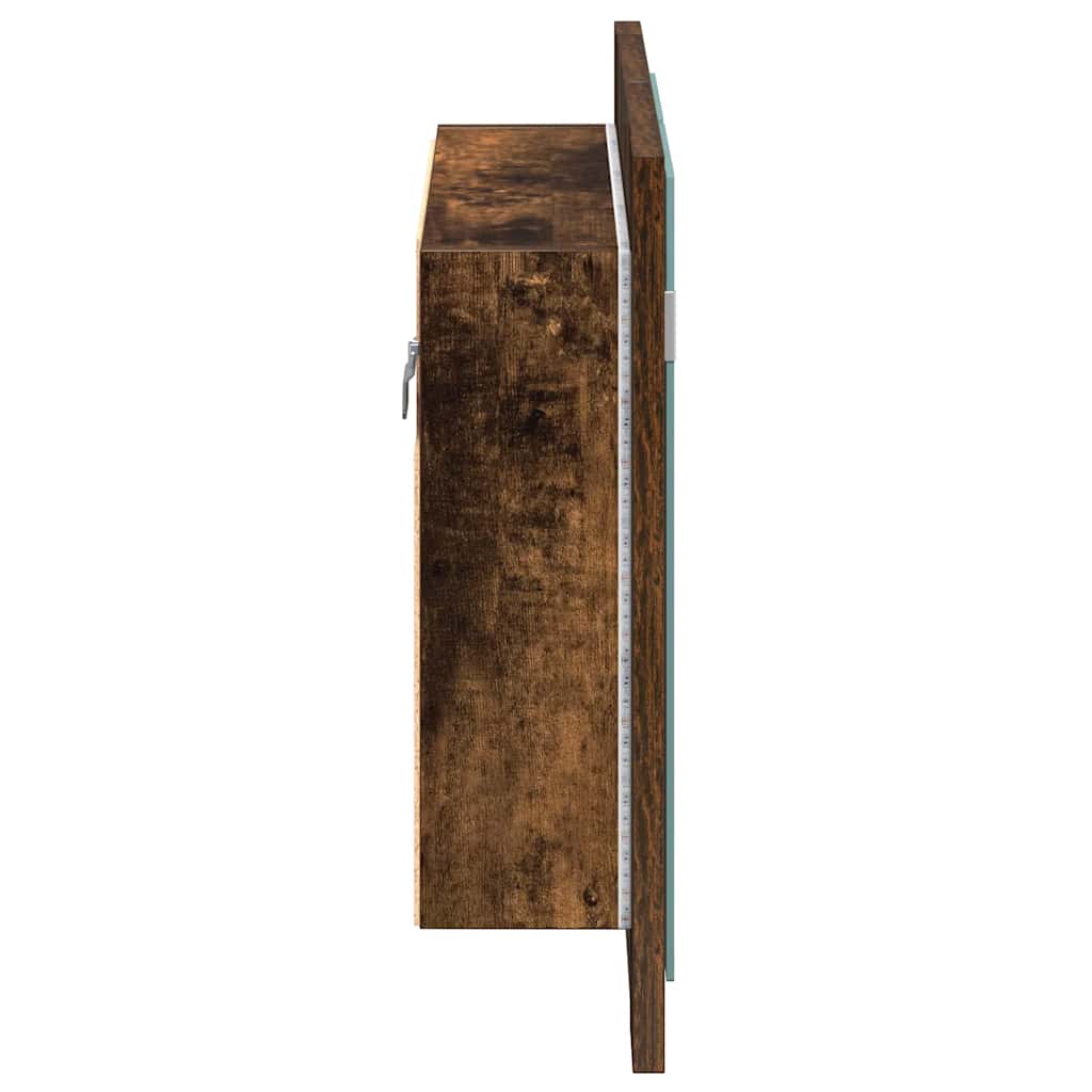 Füstös tölgy szerelt fa tükörszekrény LED-del 80x20,5x64 cm 8