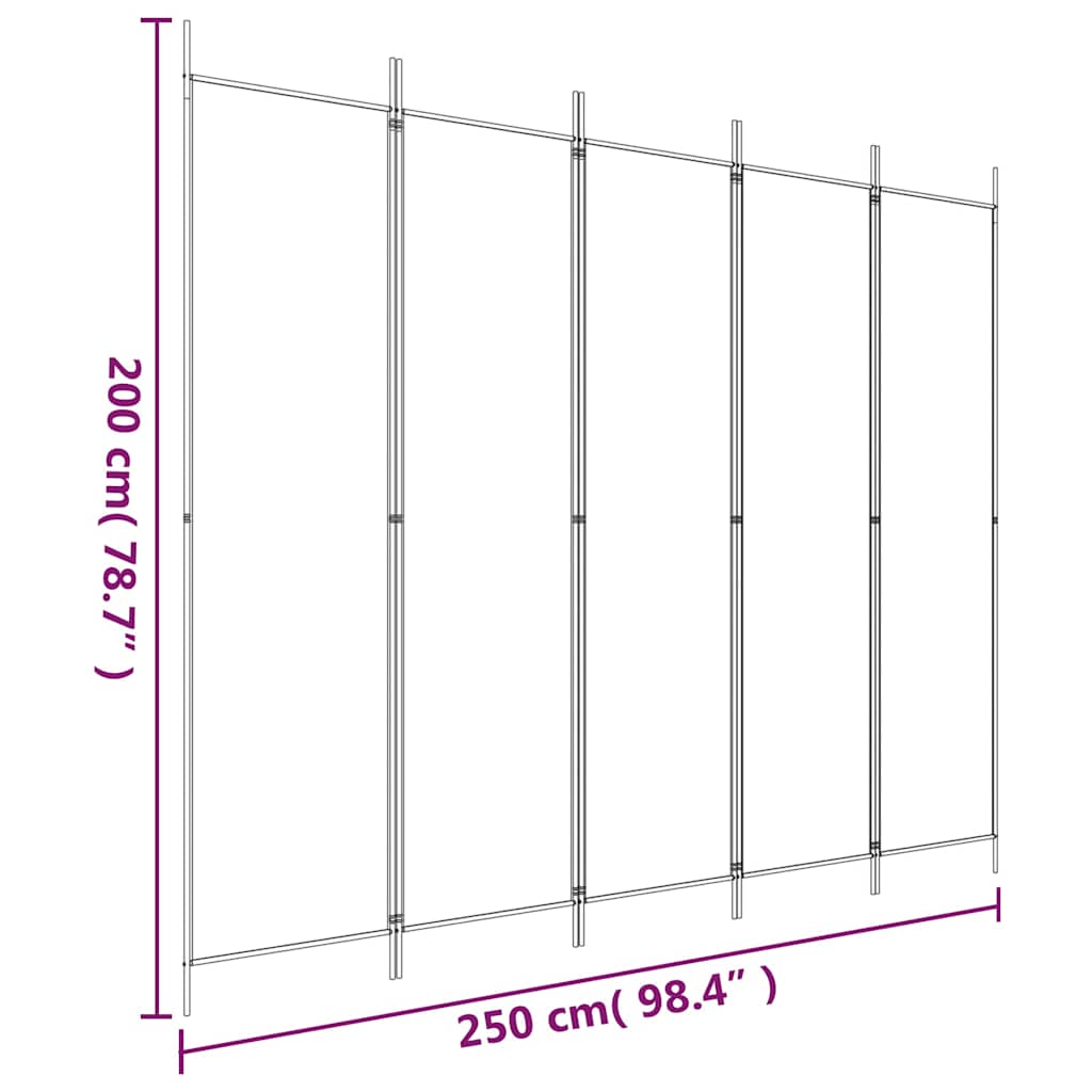 Fehér 5 paneles paraván 250x200 cm szövet 8