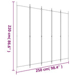 Fehér 5 paneles paraván 250x220 cm szövet 8