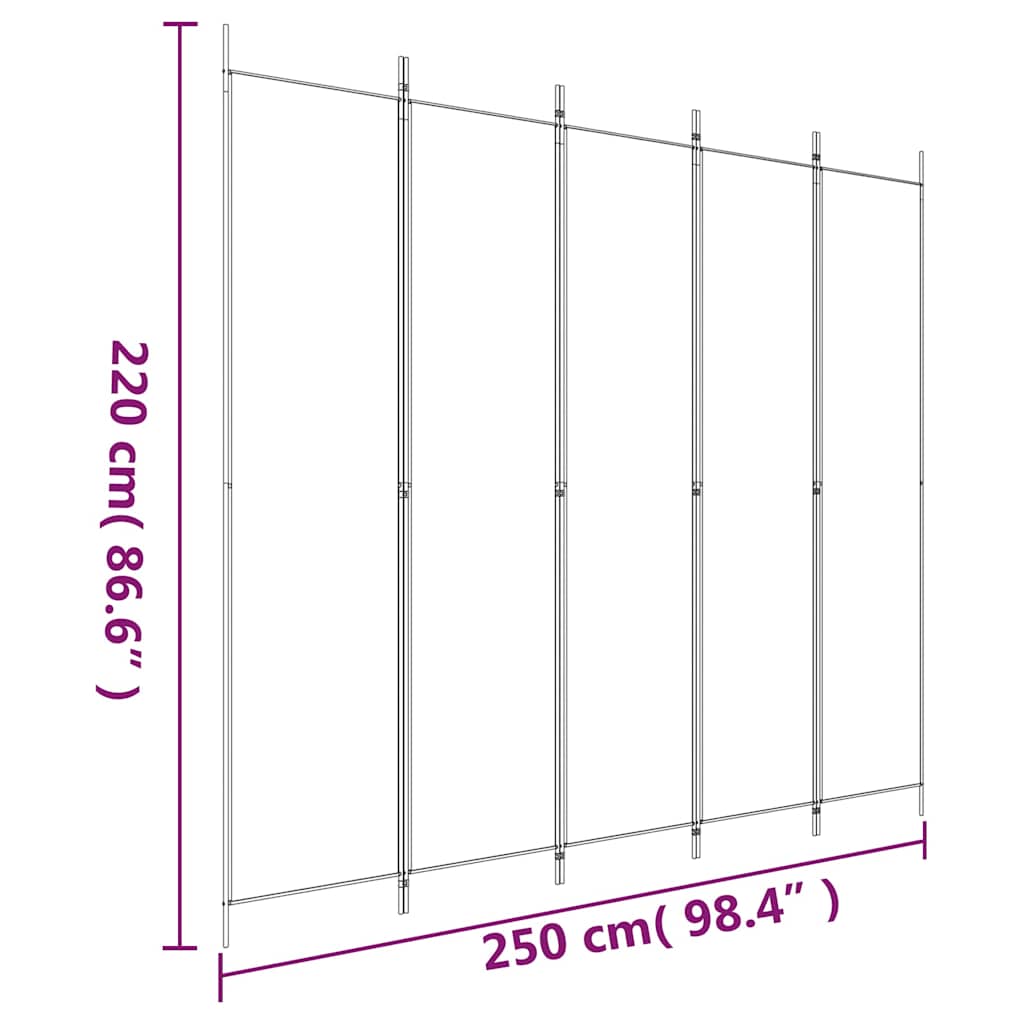 Fehér 5 paneles paraván 250x220 cm szövet 8