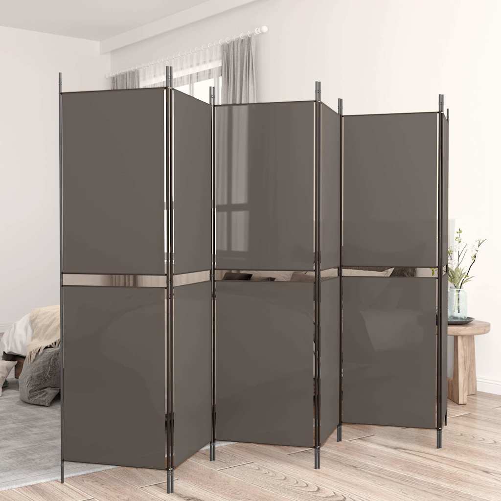 6 paneles antracitszürke szövet térelválasztó 300 x 220 cm