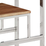Ezüstszínű rozsdamentes acél és tömör akácfa tálalóasztal 6