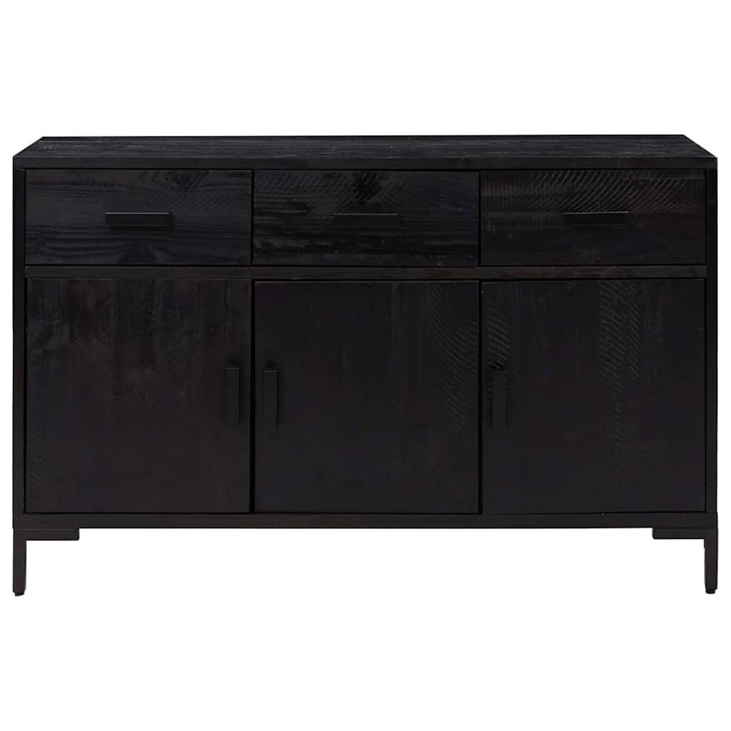 Fekete tömör újrahasznosított fenyő tálalószekrény 110x35x70cm 3