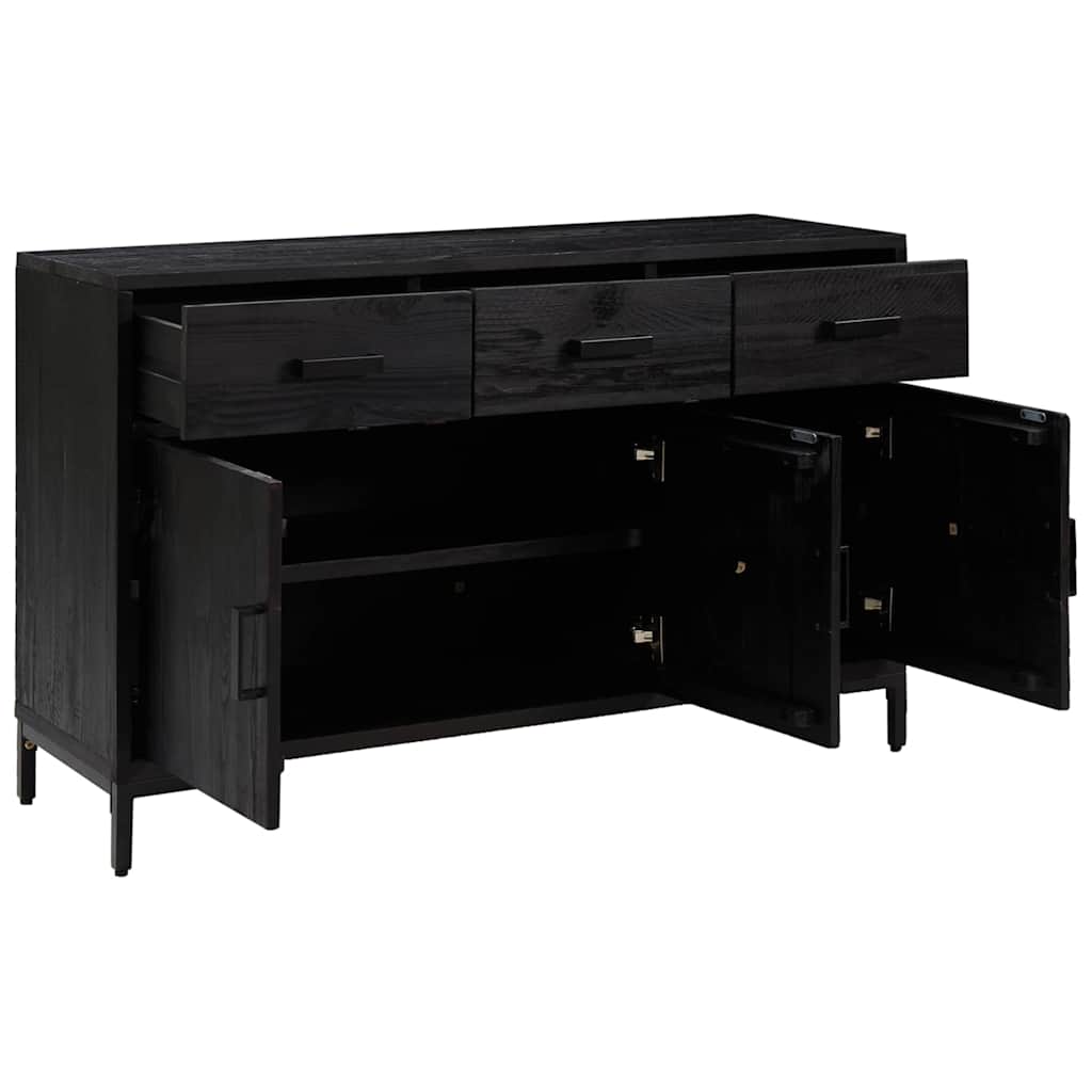 Fekete tömör újrahasznosított fenyő tálalószekrény 110x35x70cm 4