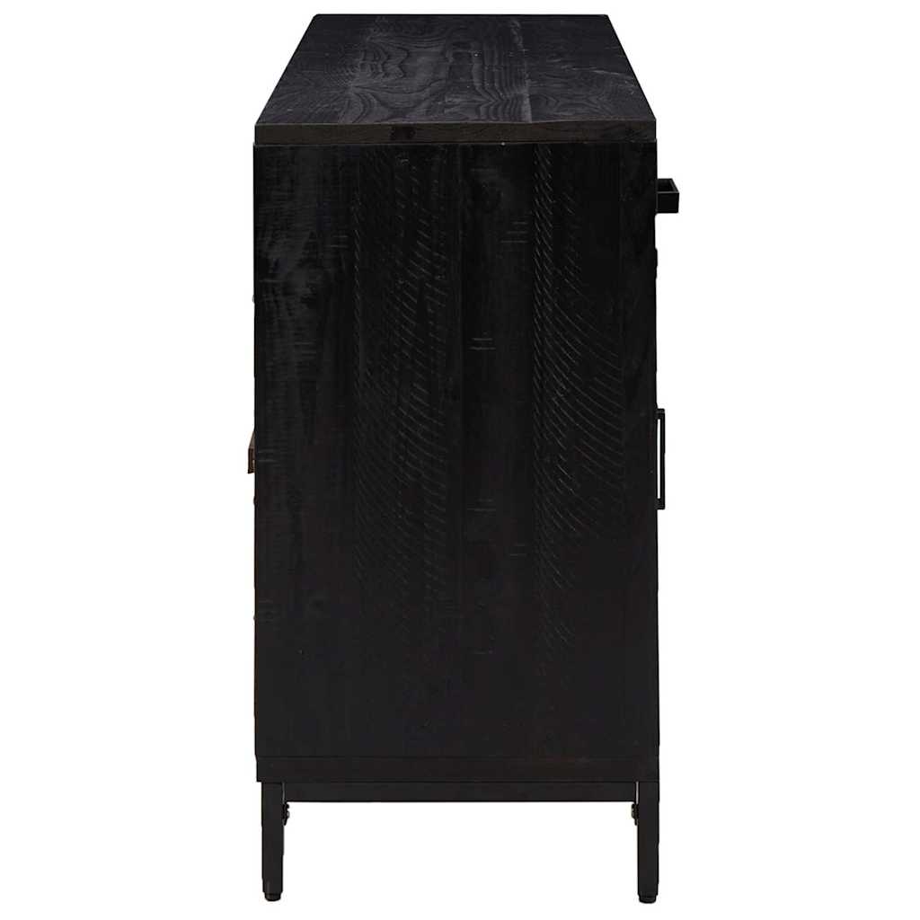 Fekete tömör újrahasznosított fenyő tálalószekrény 110x35x70cm 5