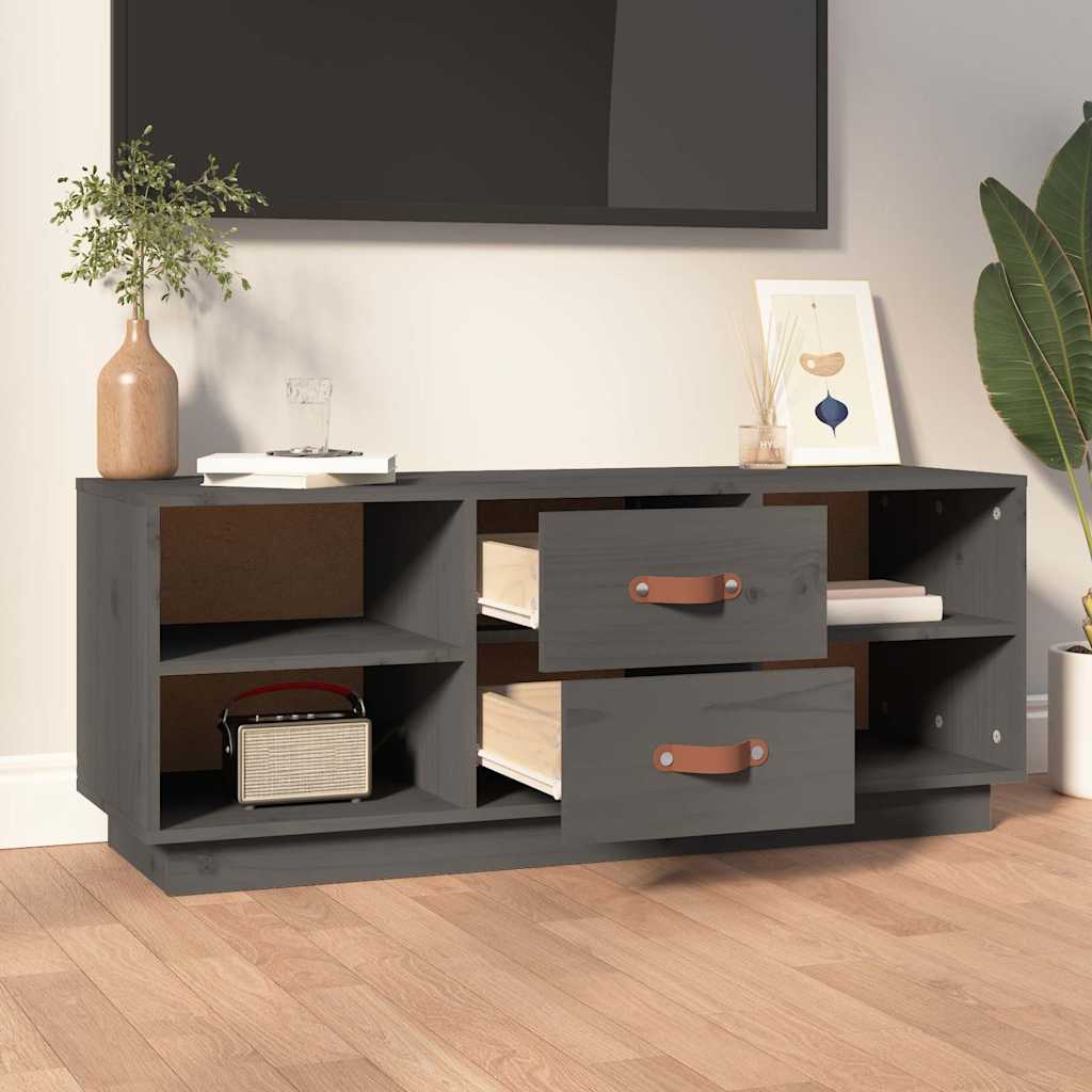 Szürke tömör fenyőfa TV-szekrény 100x34x40 cm 3