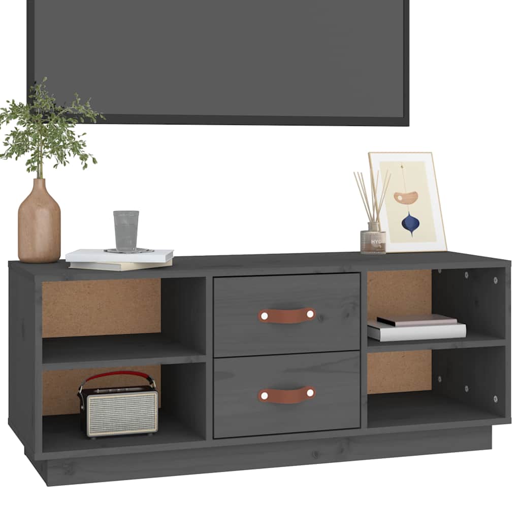 Szürke tömör fenyőfa TV-szekrény 100x34x40 cm 4
