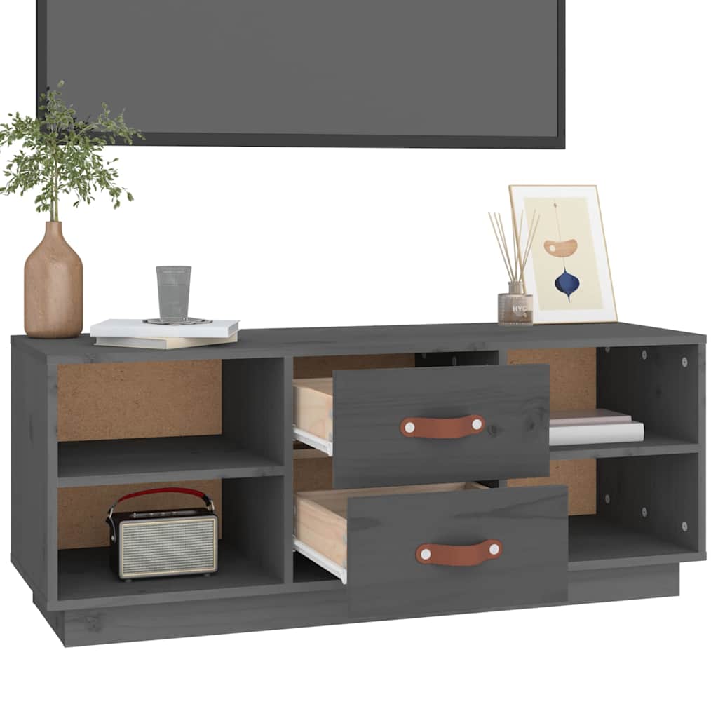 Szürke tömör fenyőfa TV-szekrény 100x34x40 cm 5
