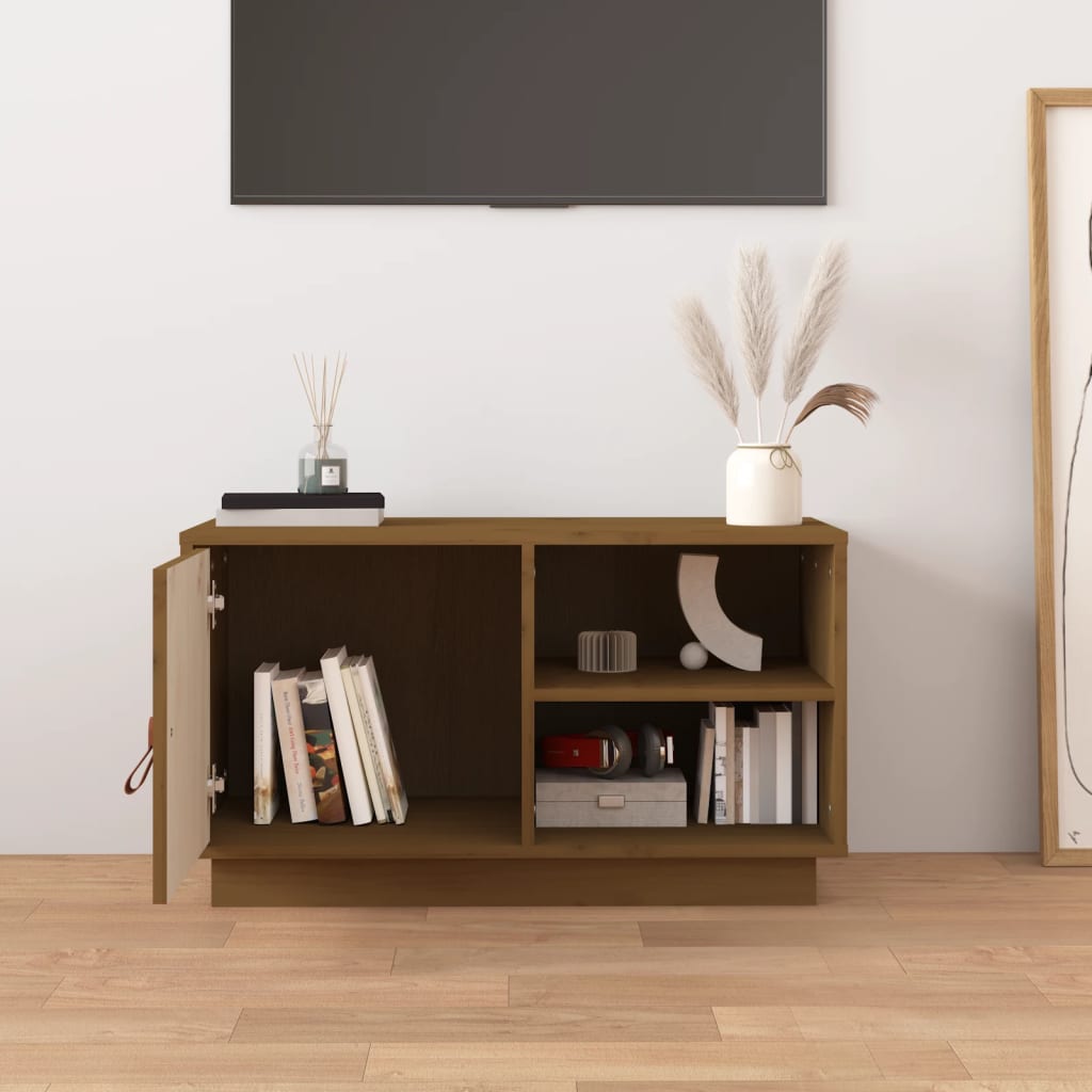 Mézbarna tömör fenyőfa TV-szekrény 70 x 34 x 40 cm 3