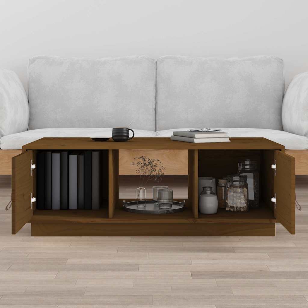 Mézbarna tömör fenyőfa dohányzóasztal 100 x 50 x 35 cm 3