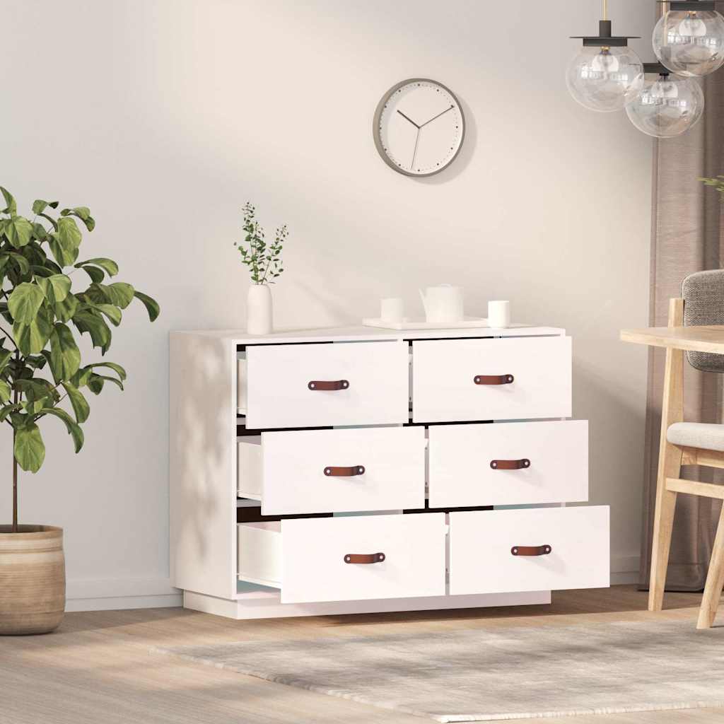 Fehér tömör fenyőfa tálalószekrény 100 x 40 x 75 cm 3