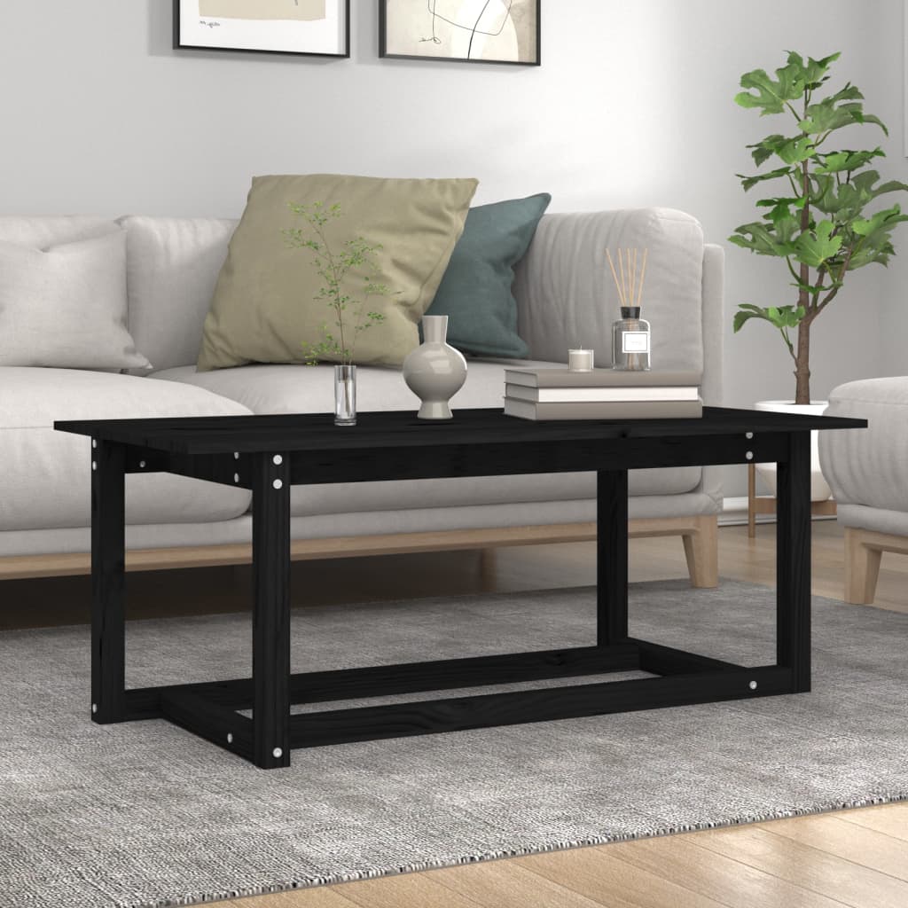 Fekete tömör fenyőfa dohányzóasztal 110 x 55 x 45 cm