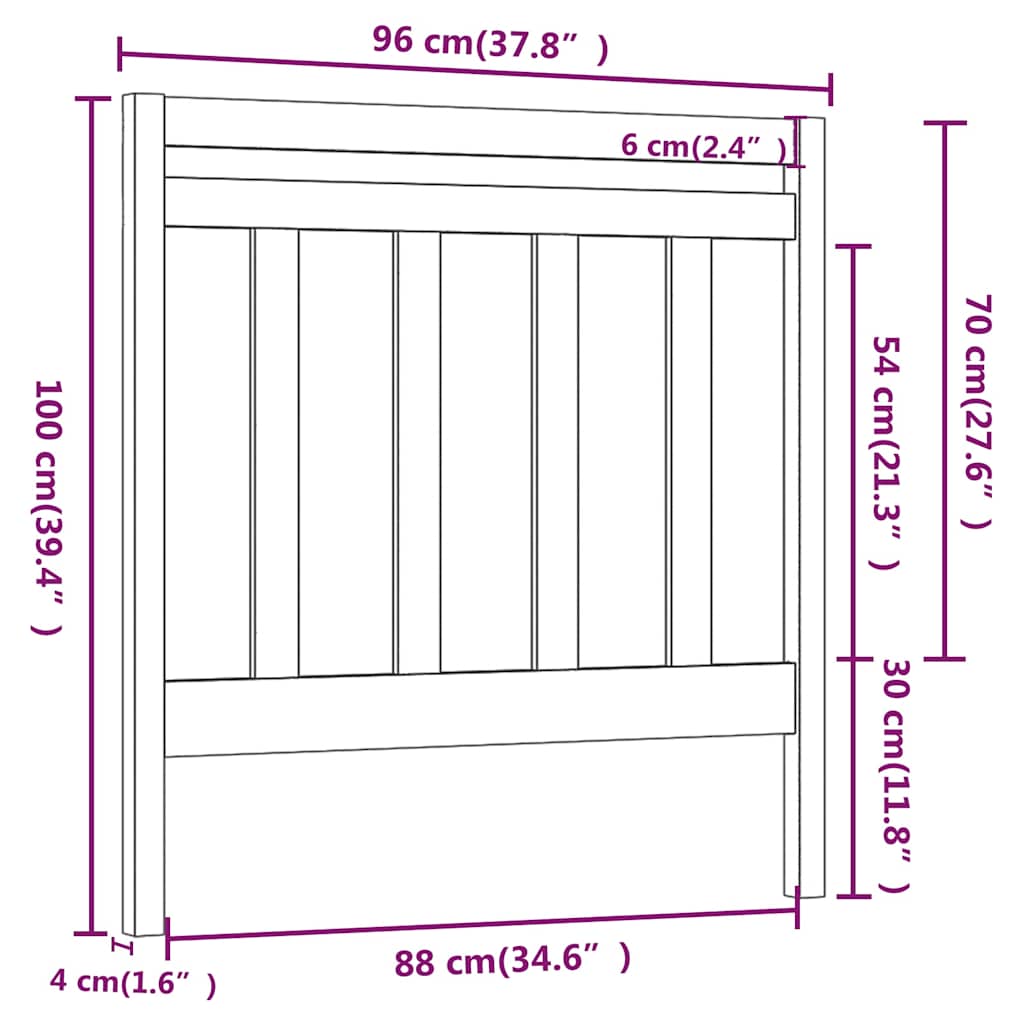 Fekete tömör fenyőfa ágy fejtámla 95 x 4 x 100 cm 6
