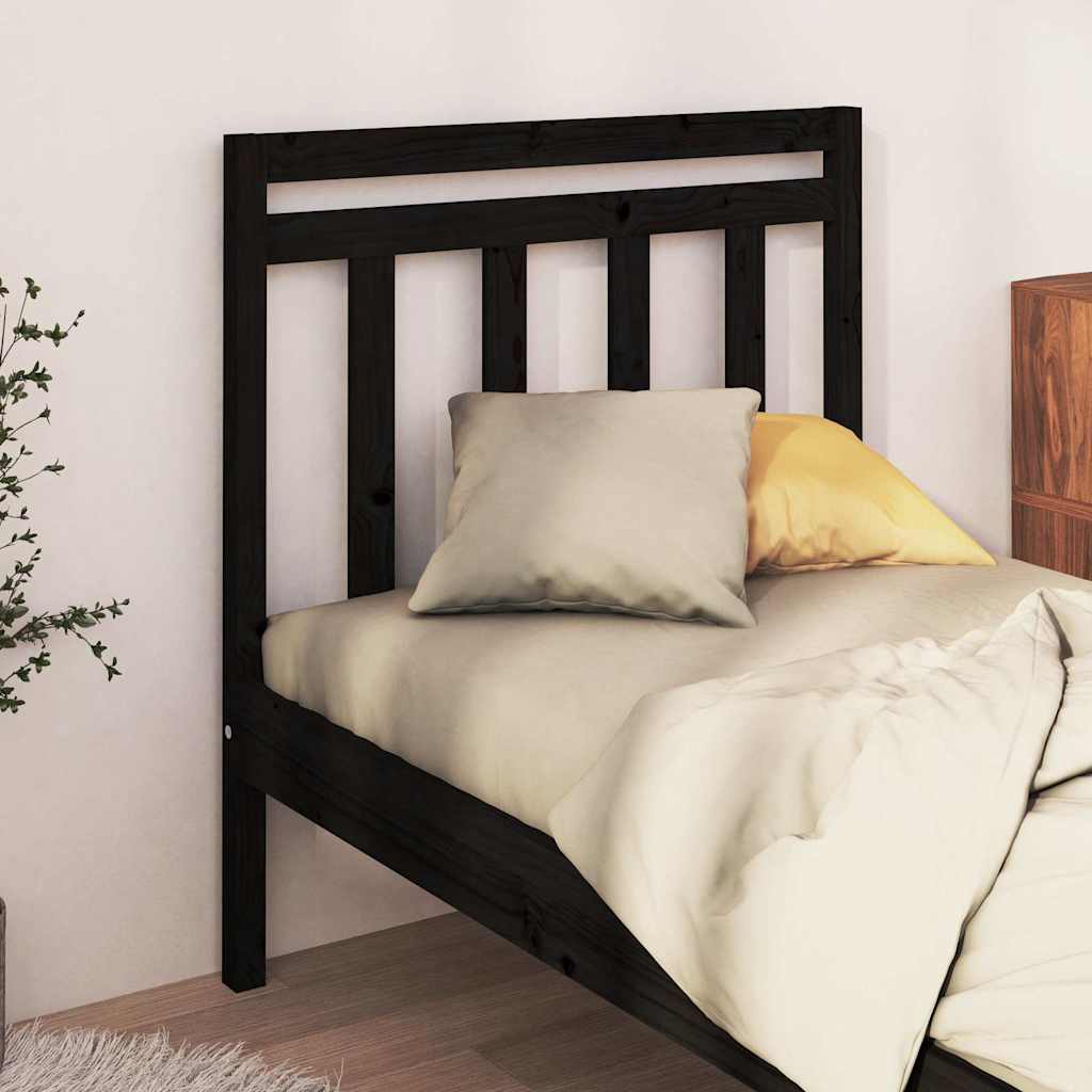 Fekete tömör fenyőfa ágy fejtámla 95 x 4 x 100 cm