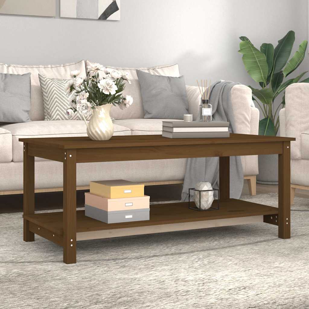 Mézbarna tömör fenyőfa dohányzóasztal 110 x 55 x 45 cm 3
