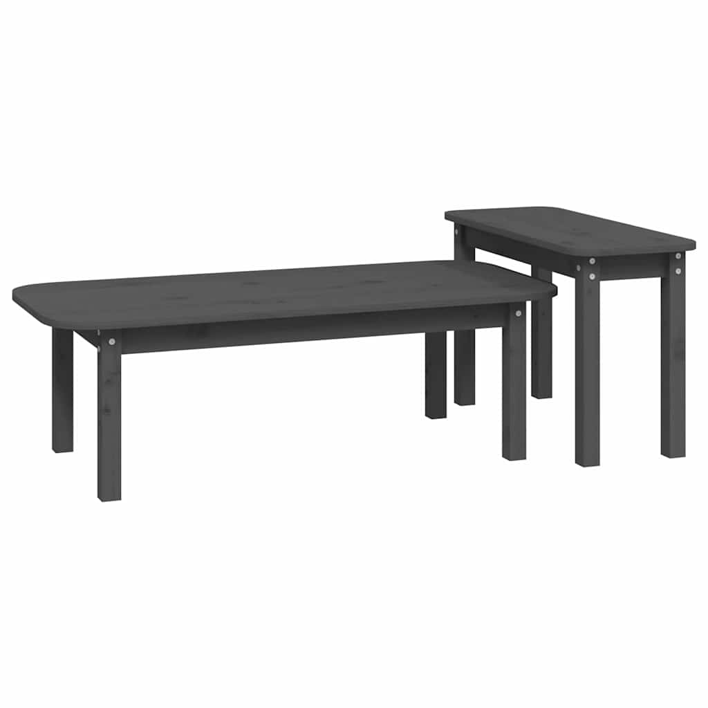 2 részes szürke tömör fenyőfa dohányzóasztalszett 5