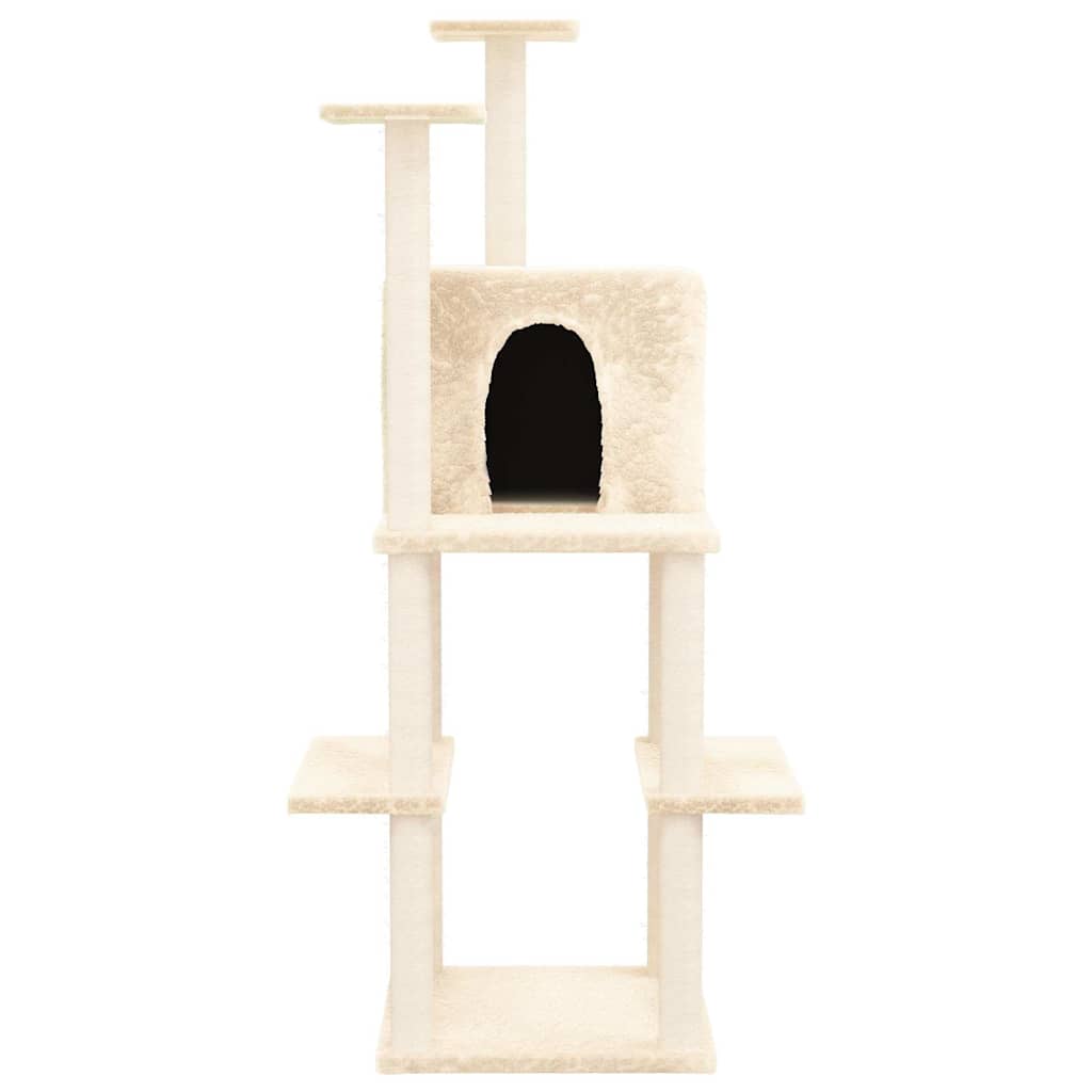 Krémszínű macskabútor szizál kaparófákkal 144,5 cm 3