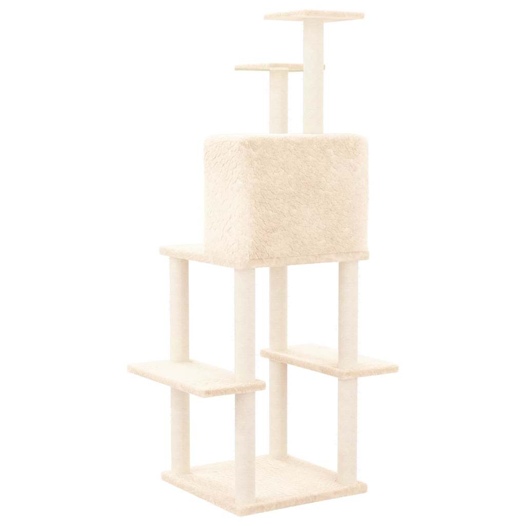 Krémszínű macskabútor szizál kaparófákkal 144,5 cm 5