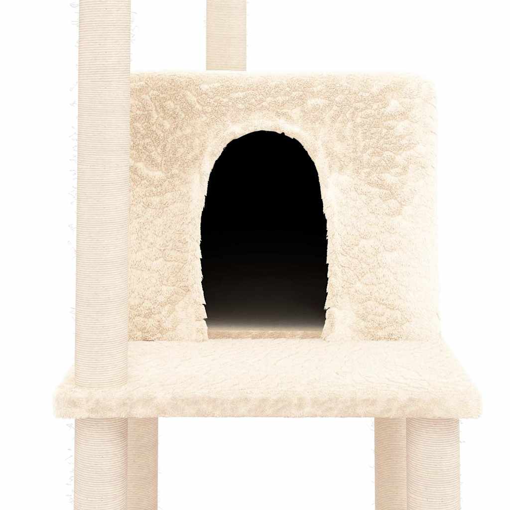 Krémszínű macskabútor szizál kaparófákkal 144,5 cm 6