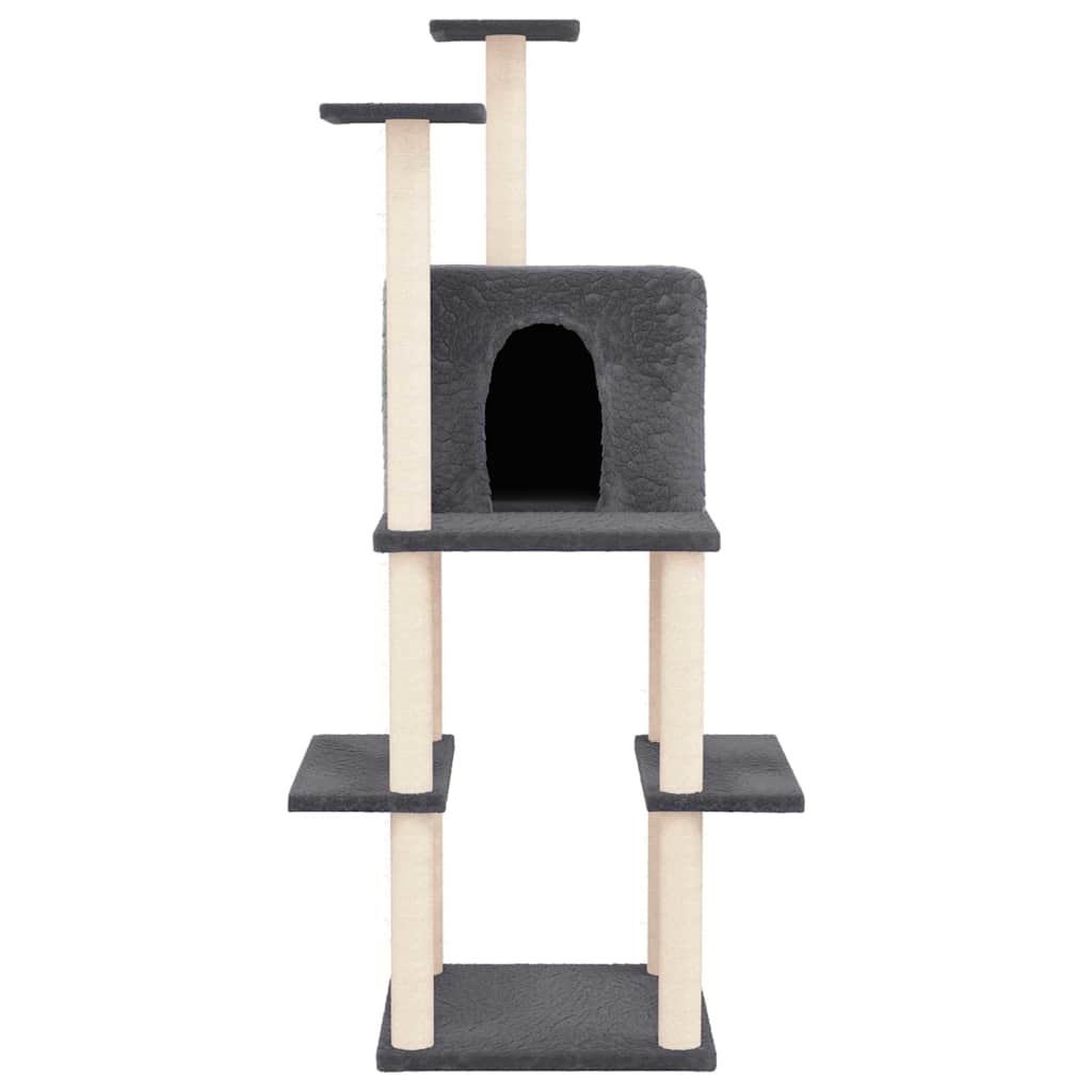Sötétszürke macskabútor szizál kaparófával 144,5 cm 3