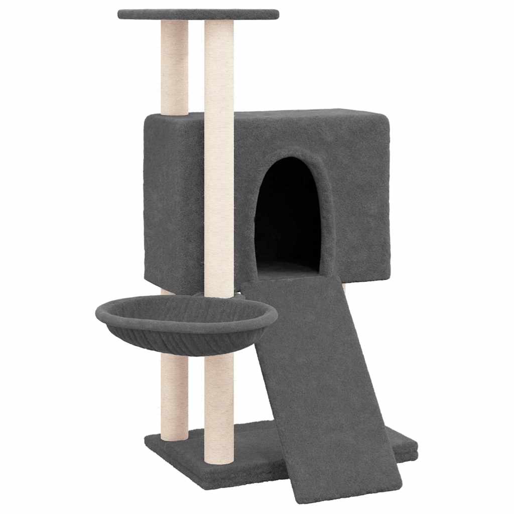 Sötétszürke macskabútor szizál kaparóoszlopokkal 96 cm 2