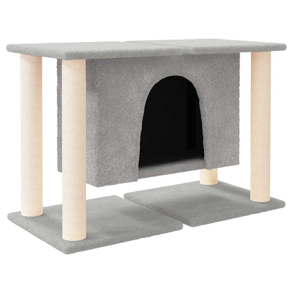 Világosszürke macskabútor szizál kaparófákkal 50 cm 2