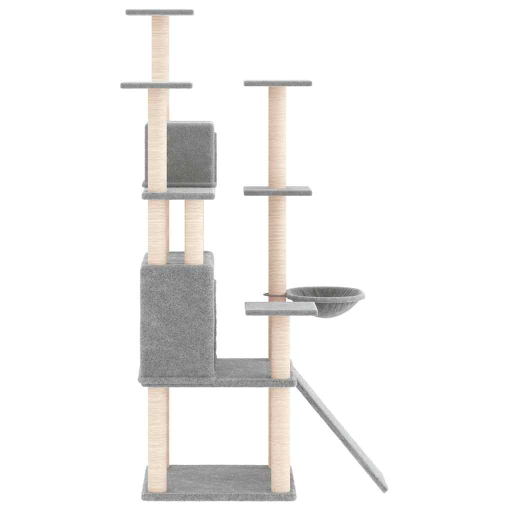 Világosszürke macskabútor szizál kaparófákkal 154 cm 4
