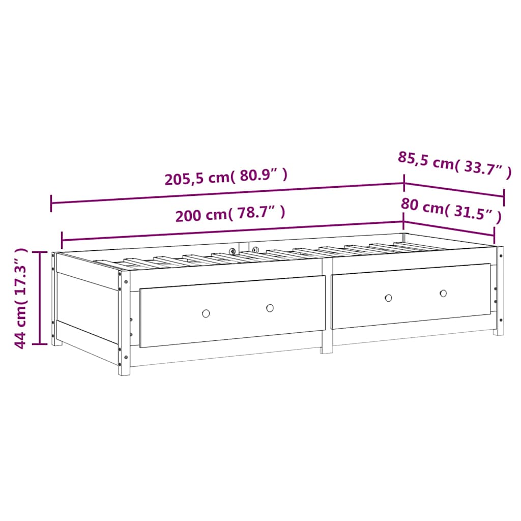 Mézbarna tömör fenyőfa kanapéágy 80 x 200 cm 12