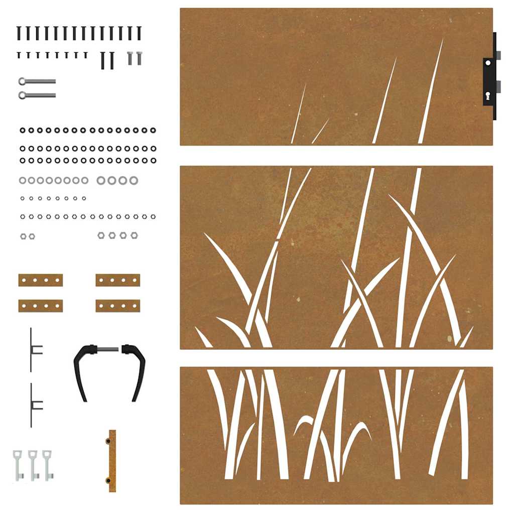 Fűmintás corten acél kerti kapu 85 x 150 cm 7