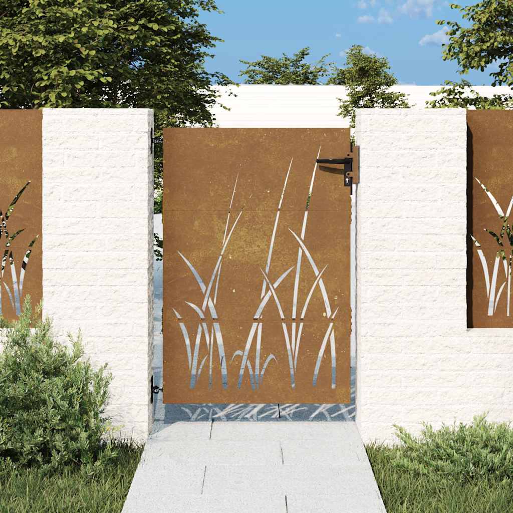 Fűmintás corten acél kerti kapu 85 x 150 cm
