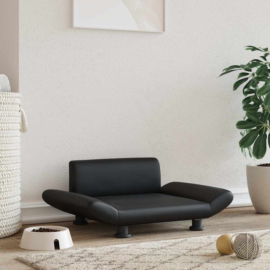 Fekete műbőr kutyaágy 70 x 45 x 28 cm