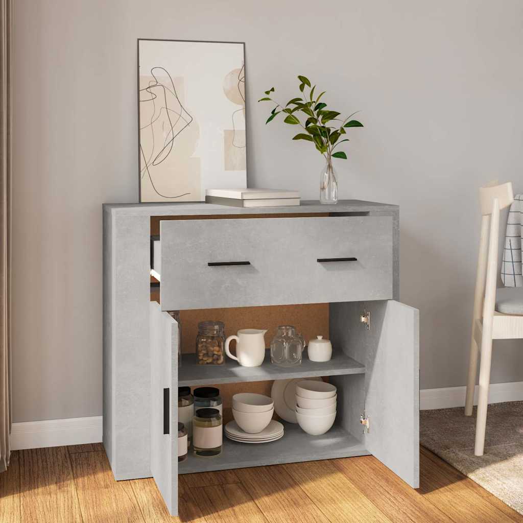 Betonszürke szerelt fa tálalószekrény 80x33x70 cm 6