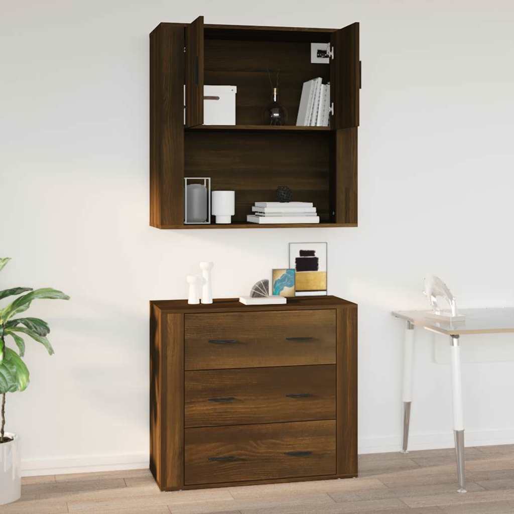 Barna tölgyszínű szerelt fa faliszekrény 80x33x80cm 9