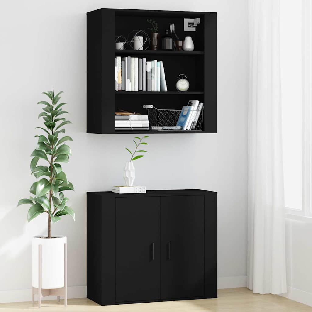 Fekete szerelt fa faliszekrény 80x33x80 cm 7