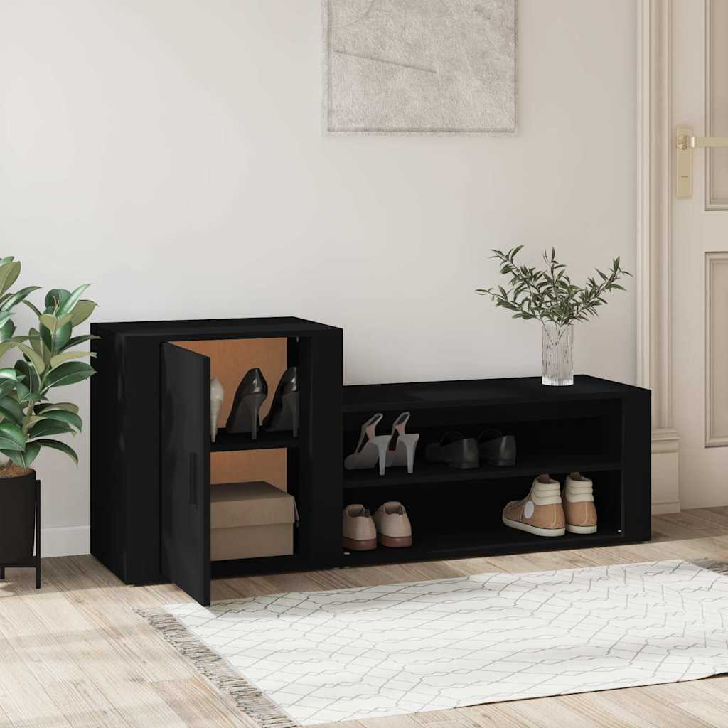 Fekete szerelt fa cipősszekrény 130x35x54 cm 3