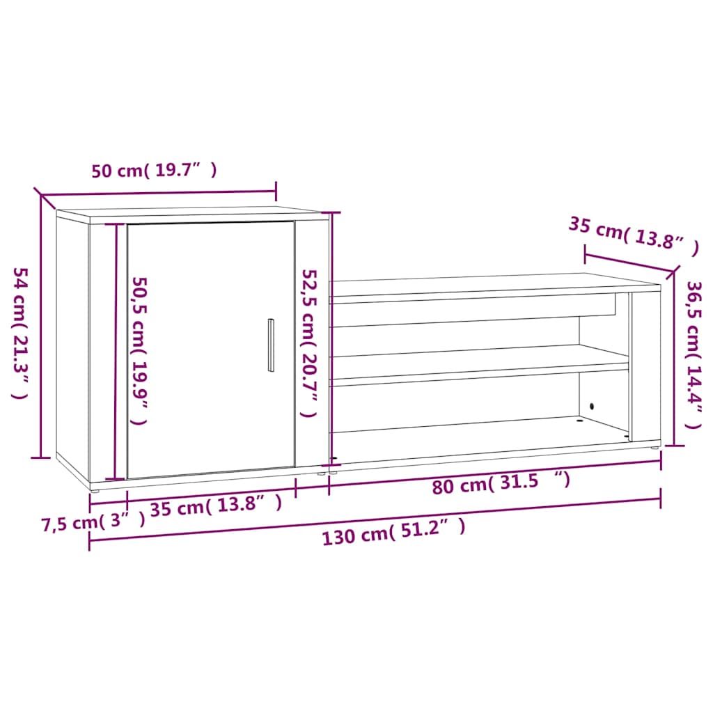 Fekete szerelt fa cipősszekrény 130x35x54 cm 9