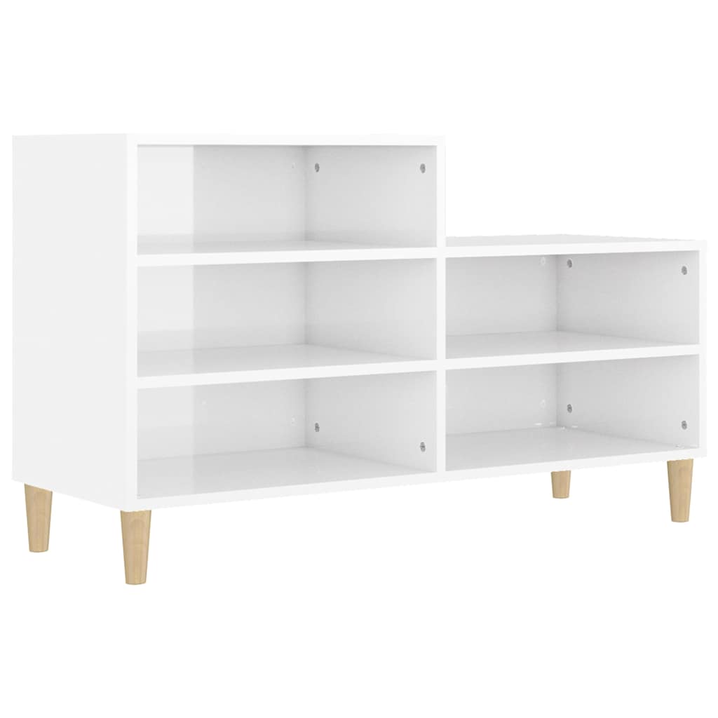Magasfényű fehér szerelt fa cipősszekrény 102x36x60 cm 2