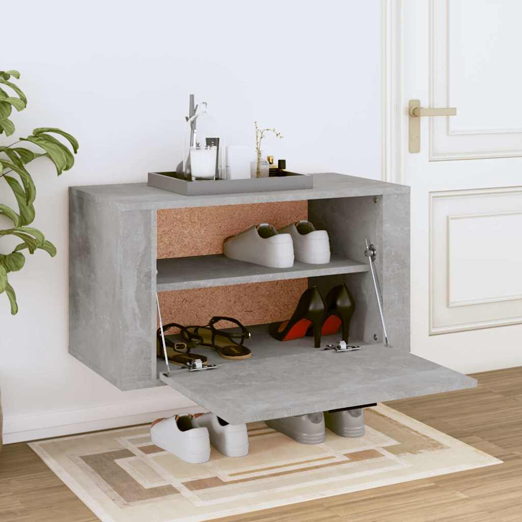 Betonszürke szerelt fa fali cipőszekrény 70 x 35 x 38 cm 3