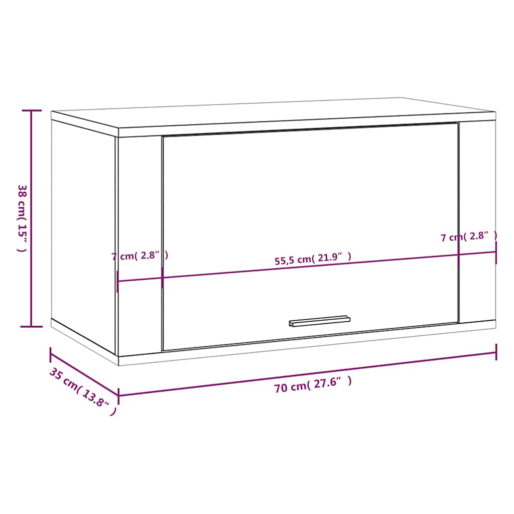 Betonszürke szerelt fa fali cipőszekrény 70 x 35 x 38 cm 9