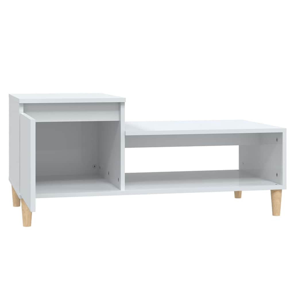 Magasfényű fehér szerelt fa dohányzóasztal 100 x 50 x 45 cm 6