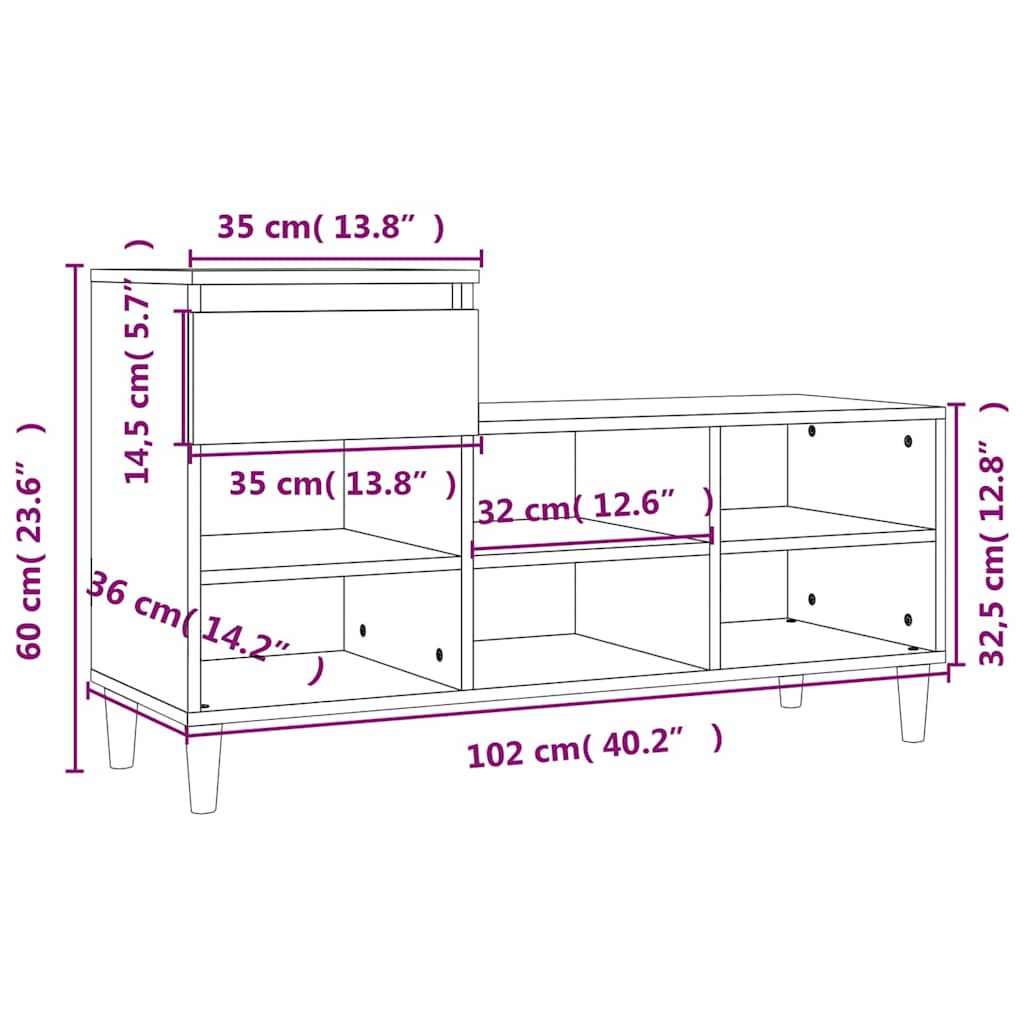 Betonszürke szerelt fa cipőszekrény 102x36x60 cm 11