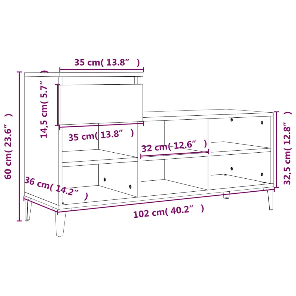 Füstös tölgy színű szerelt fa cipősszekrény 102 x 36 x 60 cm 11