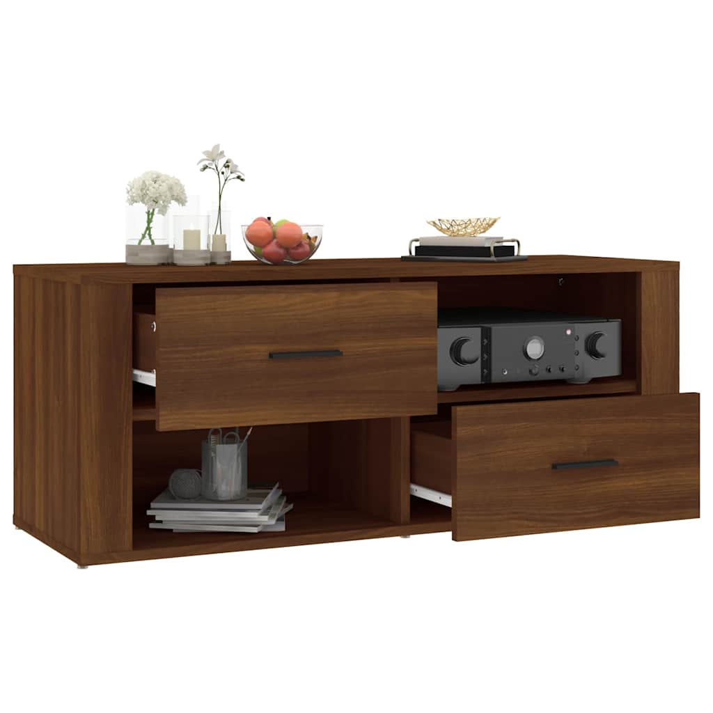 Barna tölgyszínű szerelt fa TV-szekrény 100 x 35 x 40 cm 5